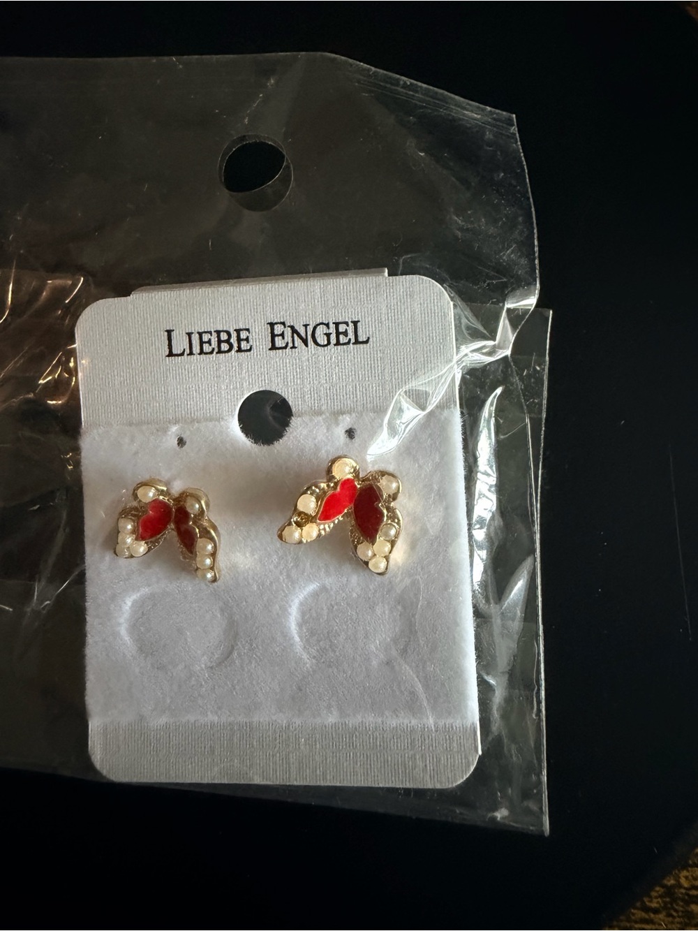 Red Butterfly Enamel with Faux Pearl and Gold Accents
